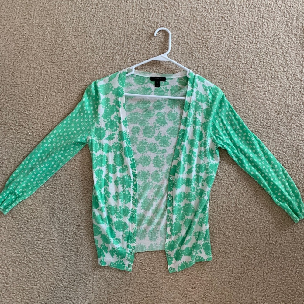 J. Crew Green Floral Cardigan